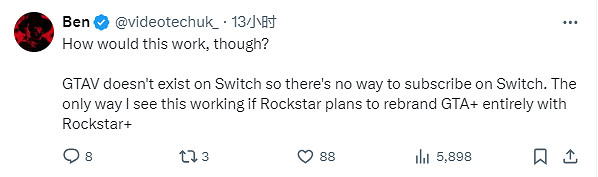 R星網站更新！訂閱服務“給他愛+”或登陸Switch平台