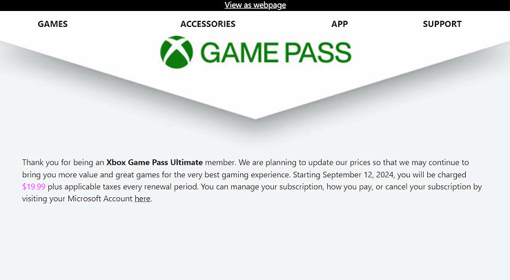 Xbox Game Pass (XGP) U漲價在即:不少玩家收到微軟的郵件提醒  Xbox Game Pass (XGP) U漲價在即:不少玩家收到微軟的郵件提醒