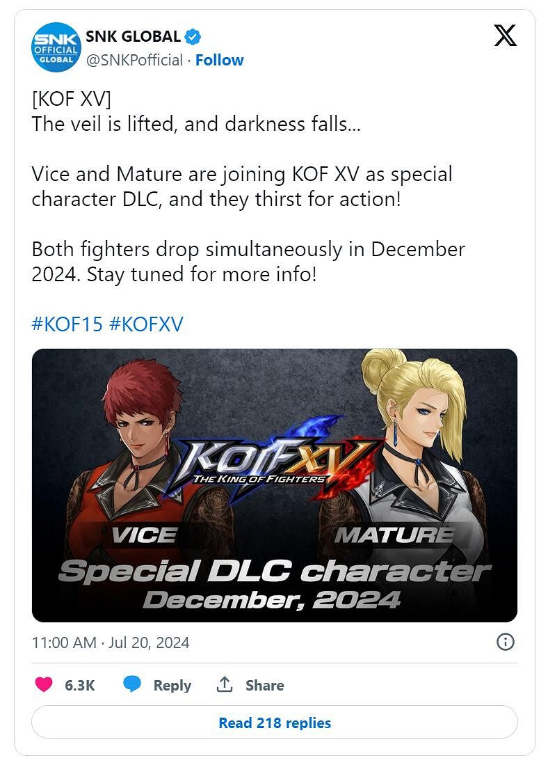 《格鬥天王15》DLC角色麥卓和薇絲將於12月加入遊戲