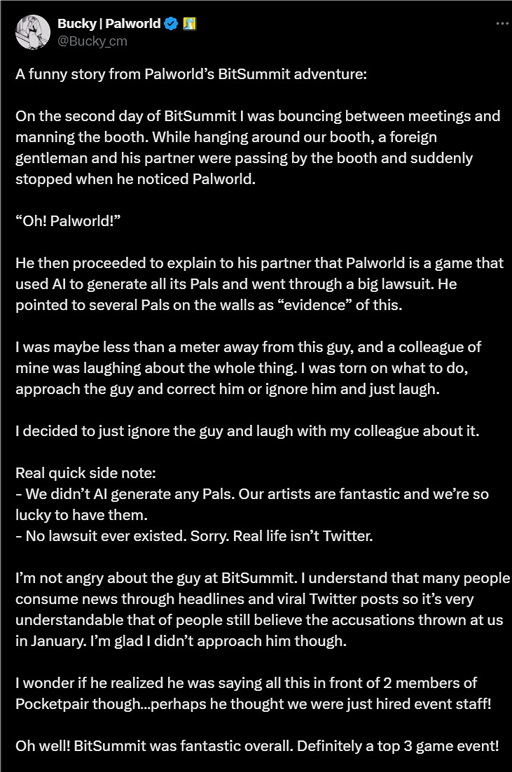 《幻獸帕魯》經理自曝趣事:曾被人指責用AI生成帕魯 《幻獸帕魯》經理自曝趣事:曾被人指責用AI生成帕魯