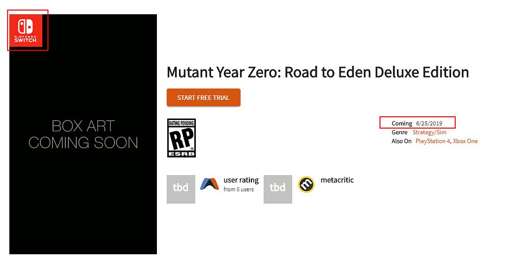 美國網站洩露 《突變元年:伊甸園之路》或要上Switch 美國網站洩露 《突變元年:伊甸園之路》或要上Switch