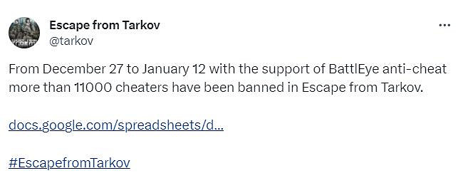 開年兩周時間 《逃離塔科夫》已封禁超過萬名作弊者 開年兩周時間 《逃離塔科夫》已封禁超過萬名作弊者