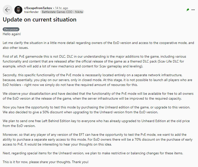 《逃離塔科夫》將PVE模式加入付費特別版中引玩家不滿 《逃離塔科夫》將PVE模式加入付費特別版中引玩家不滿