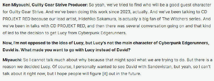 《罪惡裝備》製作人談《邊緣行者》連動角色選露西 《罪惡裝備》製作人談《邊緣行者》連動角色選露西