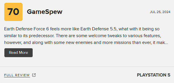 《地球防衛軍6》M站均分73分：缺乏創意 內容重複！