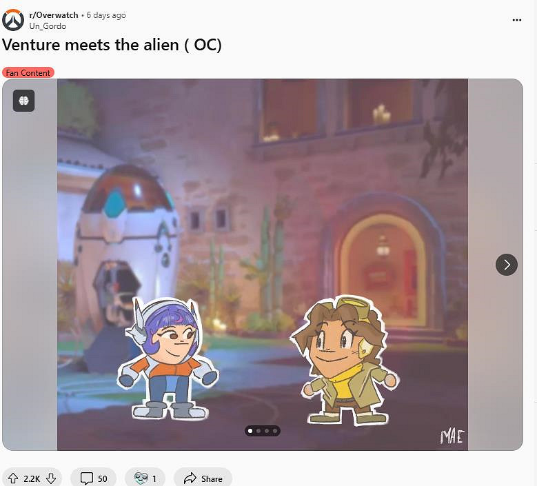 《OW2》粉絲分享同人圖：朱諾和Venture首次見面場景