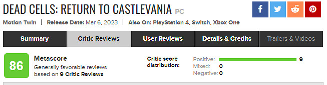 《死亡細胞》DLC重返惡魔城評分解禁 M站均分86