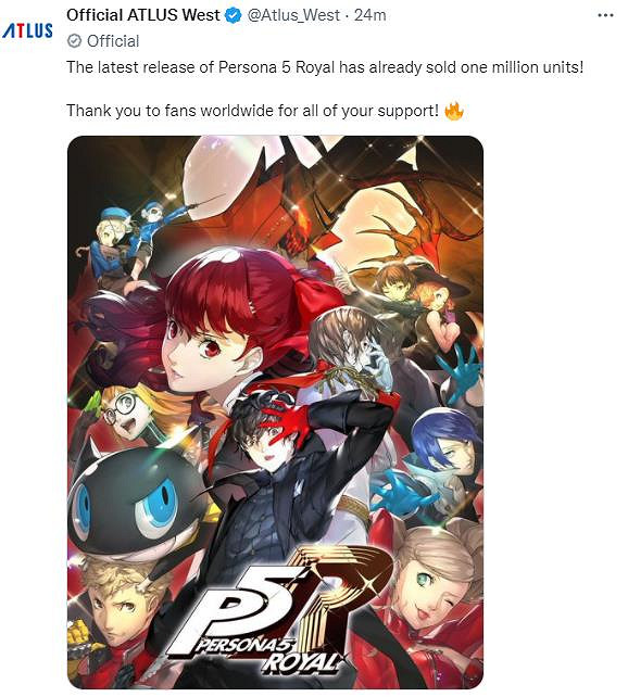 Atlus：《女神異聞錄5皇家版》重製版銷量破百萬