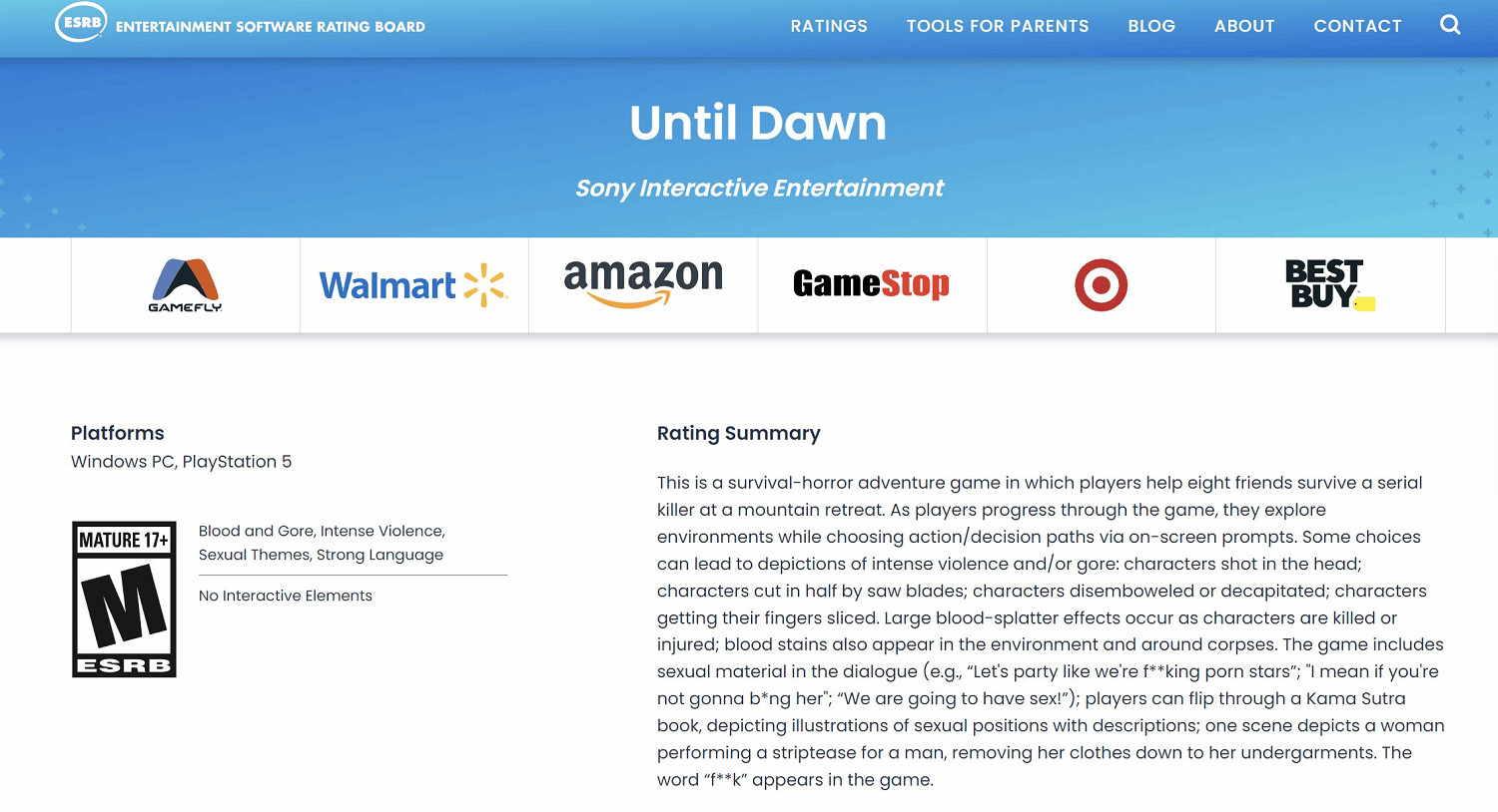 《直到黎明：重製版》ESRB評級17+ 血腥暴力還爆粗口