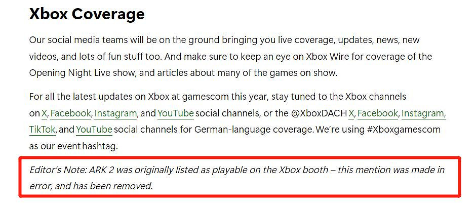 Xbox公開致歉:《方舟2》在科隆展上提供試玩為錯誤訊息 Xbox公開致歉:《方舟2》在科隆展上提供試玩為錯誤訊息