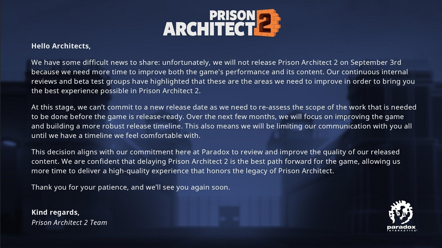 《監獄建築師2》宣布再次跳票,發售日期無限延期! 《監獄建築師2》宣布再次跳票,發售日期無限延期!