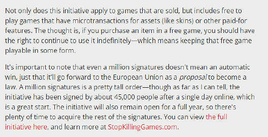 歐洲玩家發起請願 保證多人遊戲即使停服也始終可玩 歐洲玩家發起請願 保證多人遊戲即使停服也始終可玩