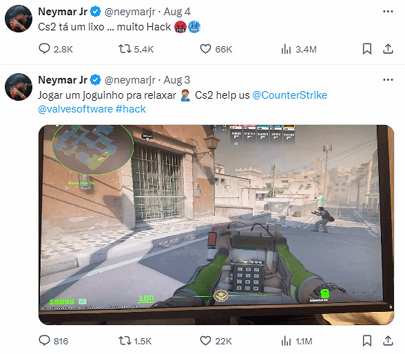 外掛猖獗！內馬爾吐槽《CS2》是“垃圾”：到處都是掛