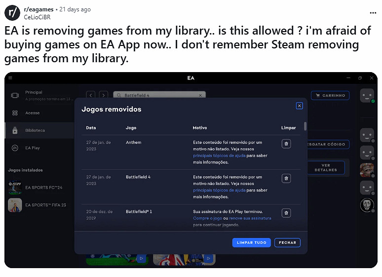 玩家反饋EA已購買遊戲被無故移除 官方態度消極引不滿 玩家反饋EA已購買遊戲被無故移除 官方態度消極引不滿
