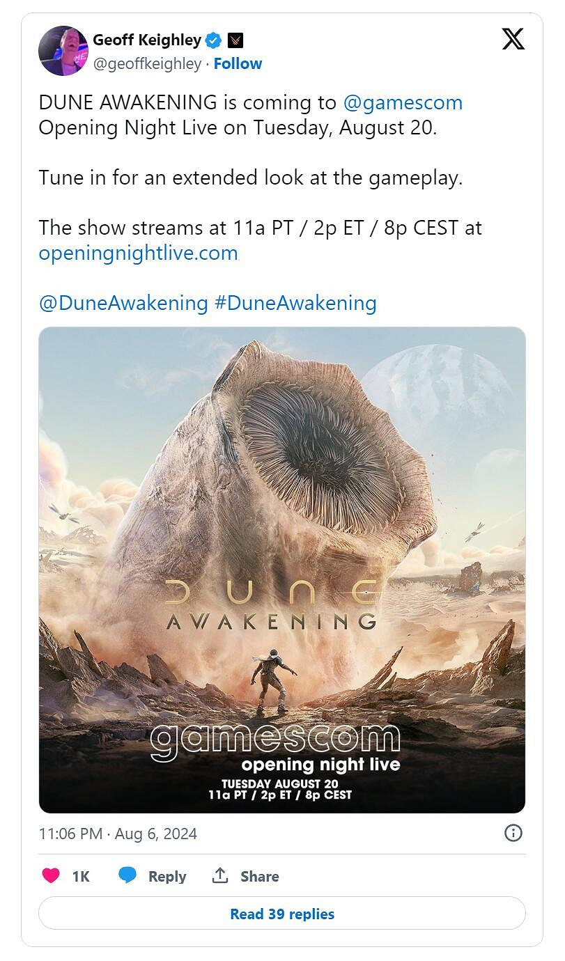 Gamescom開幕之夜又添一員!《沙丘:覺醒》宣布加入! Gamescom開幕之夜又添一員!《沙丘:覺醒》宣布加入!