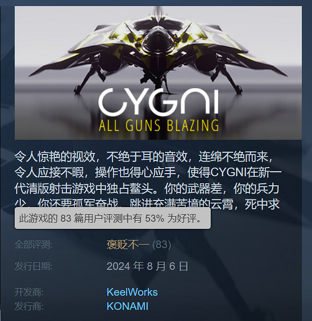 科拿米太空射擊《CYGNI》正式發售!Steam為褒貶不一 科拿米太空射擊《CYGNI》正式發售!Steam為褒貶不一