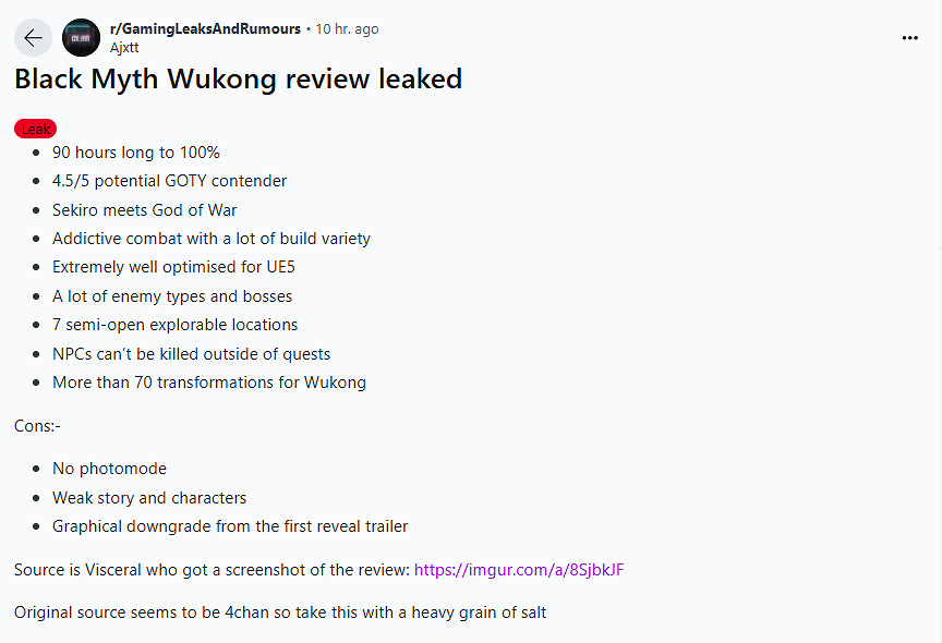 《黑神話》測評泄露：70+種變身形態 全探索需90小時!