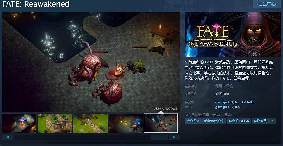 暗黑遊戲《FATE: Reawakened》Steam頁面 支援中文