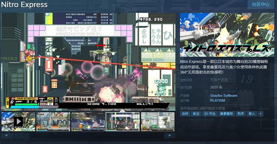 像素風動作射擊遊戲《Nitro Express》Steam頁面上線 明年發售 像素風動作射擊遊戲《Nitro Express》Steam頁面上線 明年發售