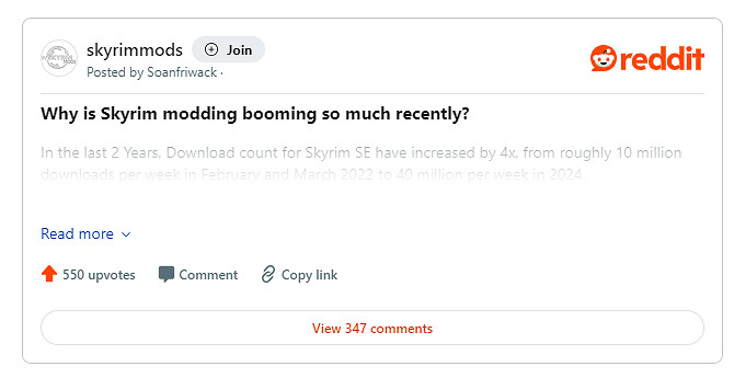 玩家熱議《上古卷軸5》N站MOD下載近兩年暴漲四倍 玩家熱議《上古卷軸5》N站MOD下載近兩年暴漲四倍
