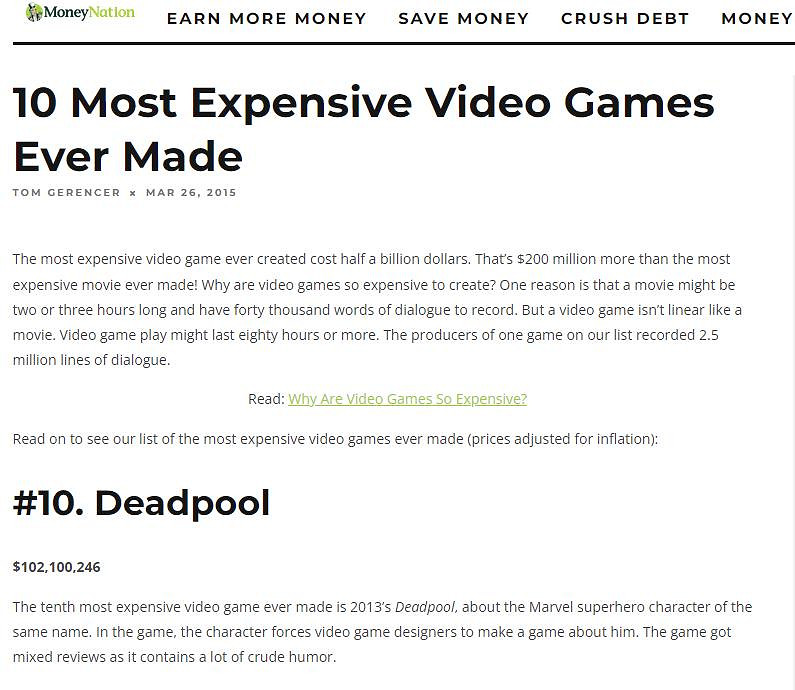 11年後 粉絲們仍然認為《死侍》遊戲的製作成本為1億美元 11年後 粉絲們仍然認為《死侍》遊戲的製作成本為1億美元