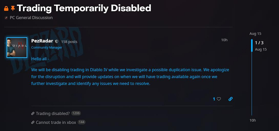 因《暗黑破壞神4》新賽季的複製BUG 暴雪目前已禁止遊戲內交易 因《暗黑破壞神4》新賽季的複製BUG 暴雪目前已禁止遊戲內交易