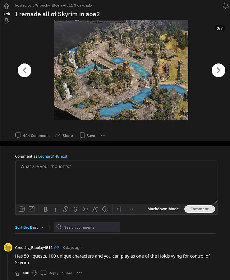 玩家在《世紀帝國2》中重現《上古卷軸5》天際省