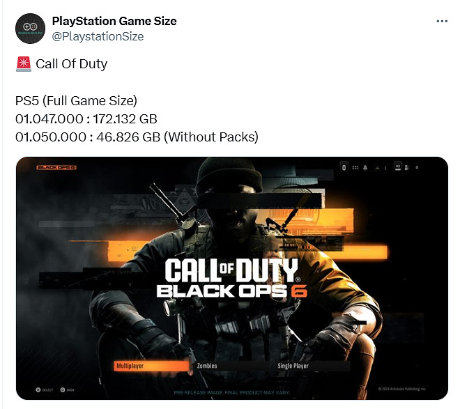 《決勝時刻：黑色行動6》PS5版大小曝光：所需172GB！