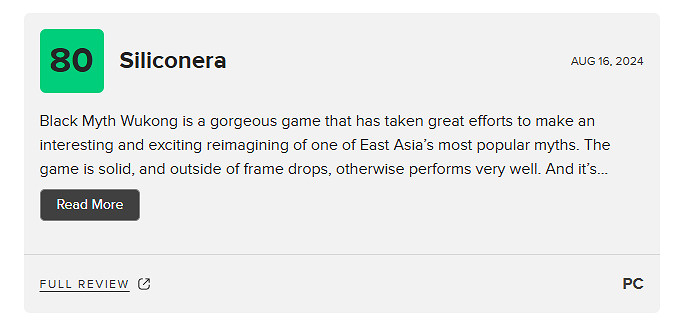 《黑神話》M站均分82：該類型遊戲中最好的作品之一！