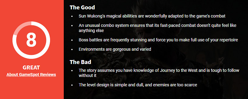 《黑神話》GS 8分:優大於缺 但需要對西遊記了解! 《黑神話》GS 8分:優大於缺 但需要對西遊記了解!