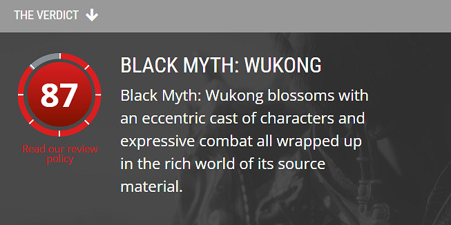 《黑神話》外媒PCgamer 87分:最有趣的ARPG遊戲之一! 《黑神話》外媒PCgamer 87分:最有趣的ARPG遊戲之一!