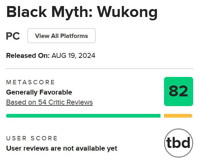 《黑神話》M站均分82：該類型遊戲中最好的作品之一！