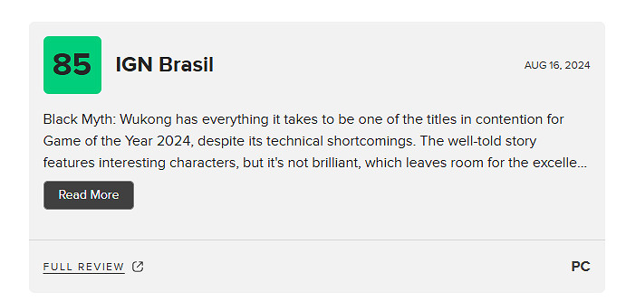 《黑神話》M站均分82：該類型遊戲中最好的作品之一！