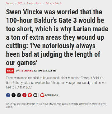 《柏德之門3》設計團隊不擅長判斷遊戲長度 多次刪減