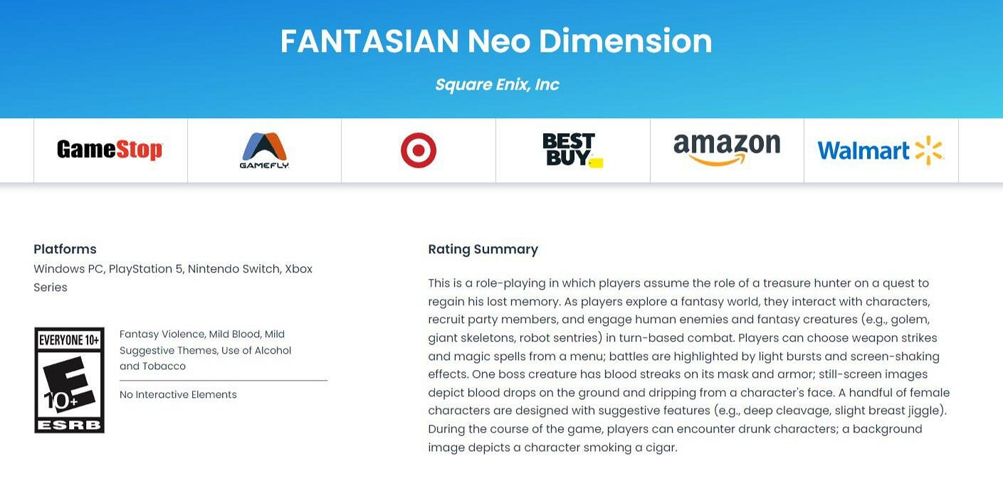 《FANTASIAN Neo Dimension》通過ESRB評級，冬季發售