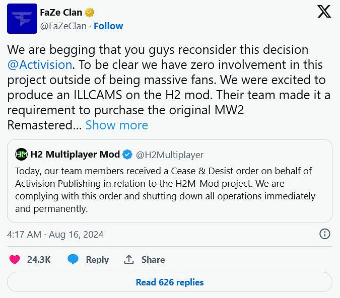 《決勝時刻》系列開發元老批評動視:扼殺玩家創作內容