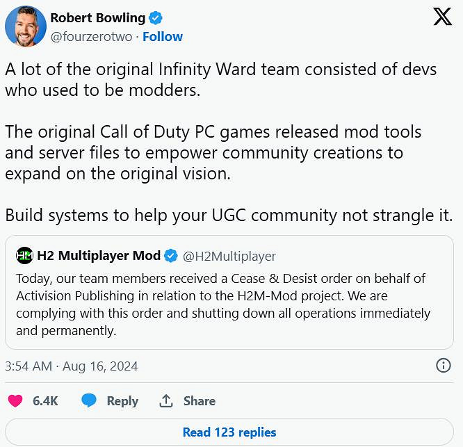 《決勝時刻》系列開發元老批評動視:扼殺玩家創作內容