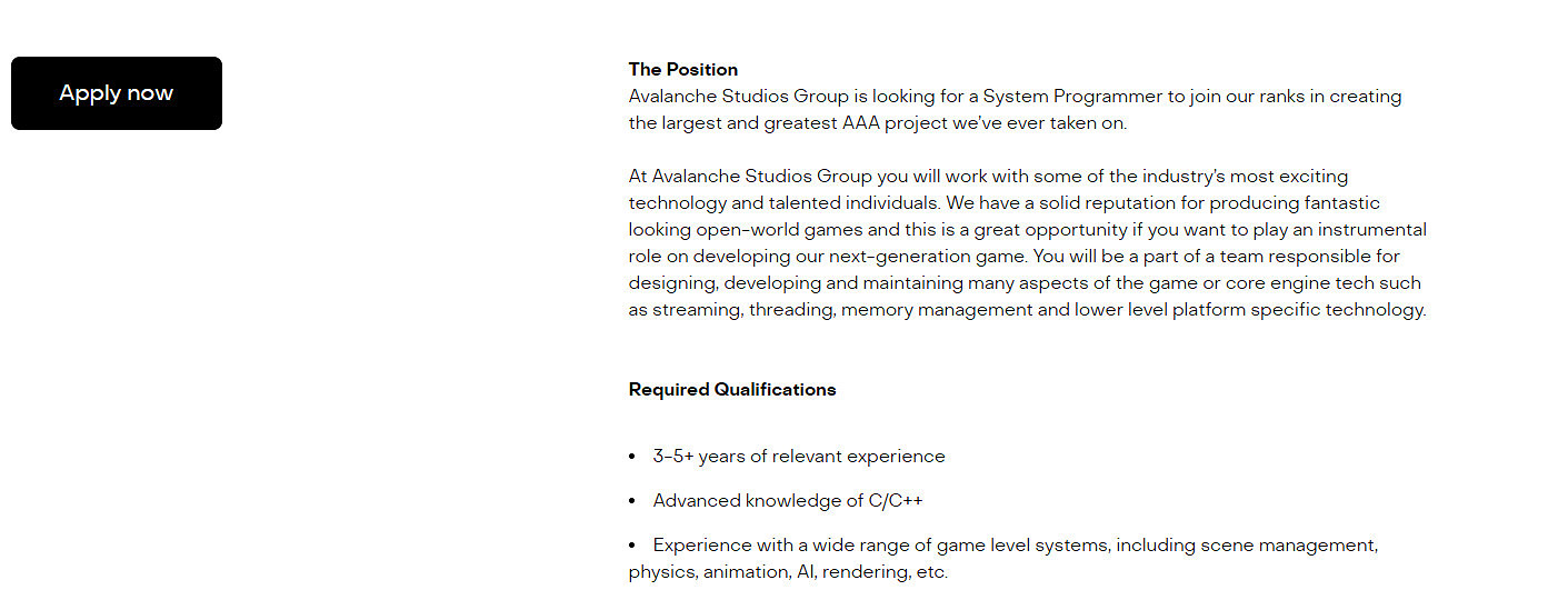 雪崩招募人手 開發工作室有史以來最大的3A遊戲 雪崩招募人手 開發工作室有史以來最大的3A遊戲