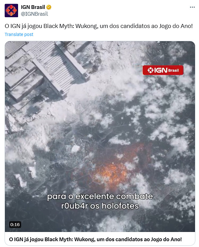 IGN巴西再次稱讚《黑神話:悟空》:年度遊戲候選之一 IGN巴西再次稱讚《黑神話:悟空》:年度遊戲候選之一