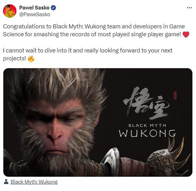 國外遊戲開發商紛紛發文祝賀《黑神話:悟空》的發售 國外遊戲開發商紛紛發文祝賀《黑神話:悟空》的發售