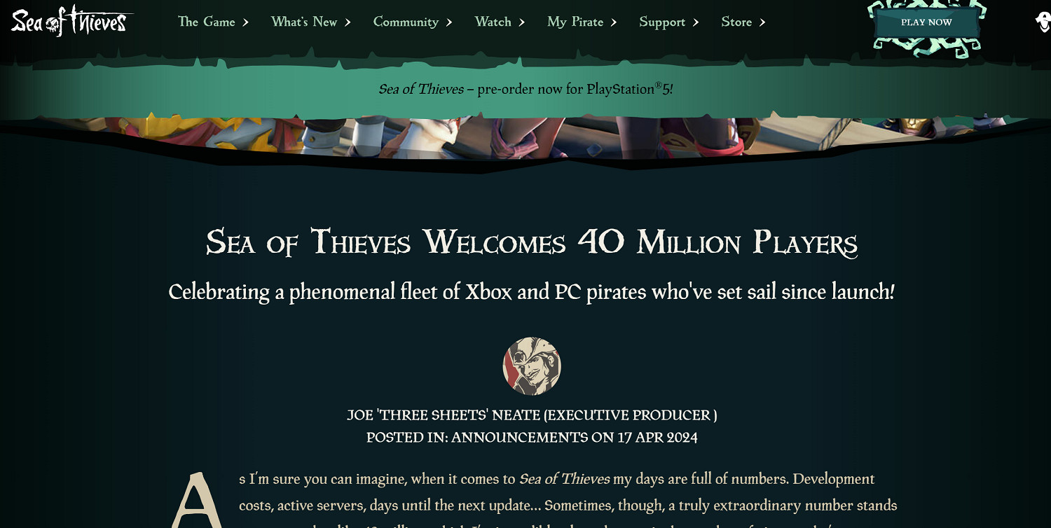 《盜賊之海》玩家超4000萬 月底還登陸PS5 《盜賊之海》玩家超4000萬 月底還登陸PS5