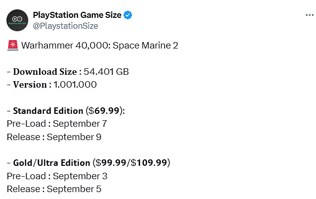《戰鎚40K:星際戰士2》PS5版容量曝光:所需54GB! 《戰鎚40K:星際戰士2》PS5版容量曝光:所需54GB!