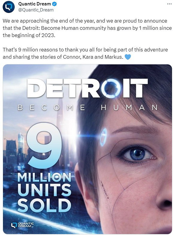 《底特律:變人》全球銷量900萬份 今年賣了100萬份 《底特律:變人》全球銷量900萬份 今年賣了100萬份