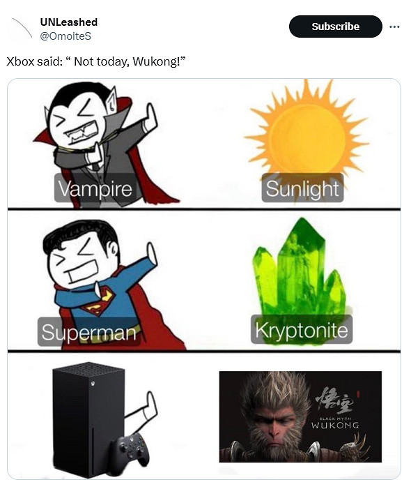 網友曬出《黑神話:悟空》Xbox版梗圖:Xbox揮手遠離 網友曬出《黑神話:悟空》Xbox版梗圖:Xbox揮手遠離