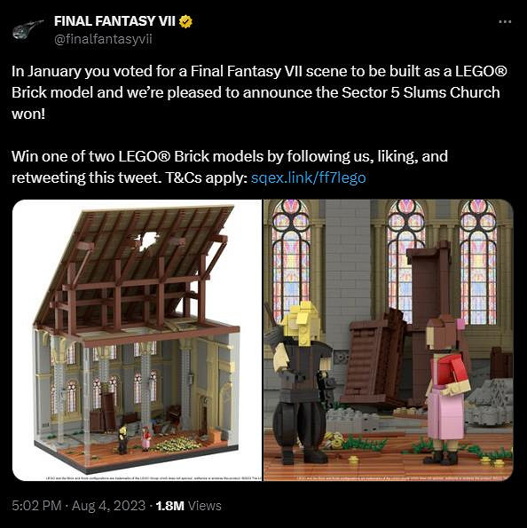 SE樂高版《太空戰士7》經典場景征集活動送出的模型已拍出16000美元高價