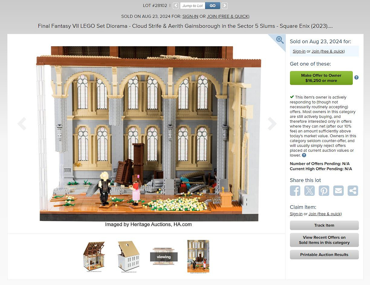 SE樂高版《太空戰士7》經典場景征集活動送出的模型已拍出16000美元高價