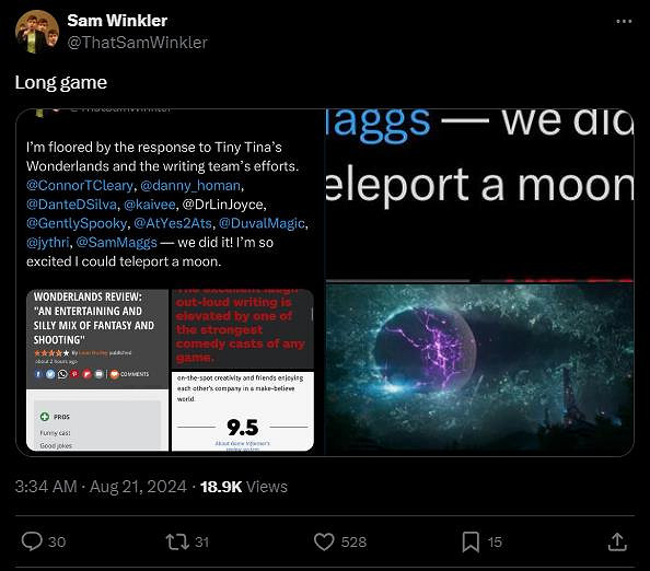 Gearbox老大曾想為《小蒂娜的奇幻樂園》製作大型DLC 但資源都給了《邊緣禁地4》 Gearbox老大曾想為《小蒂娜的奇幻樂園》製作大型DLC 但資源都給了《邊緣禁地4》