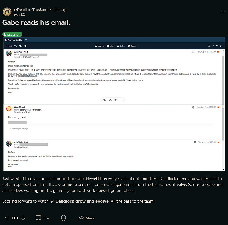 玩家給G胖發郵件 成功要到V社新遊《死鎖》測試資格