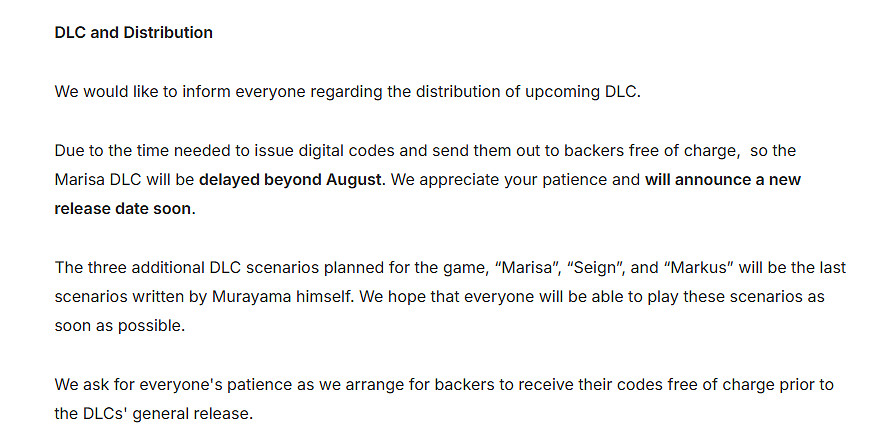 《百英雄傳》DLC“瑪麗莎的章節”跳票！延期至8月後