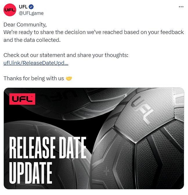 免費足球遊戲《UFL》宣布延期3個月 12月5日發售 免費足球遊戲《UFL》宣布延期3個月 12月5日發售